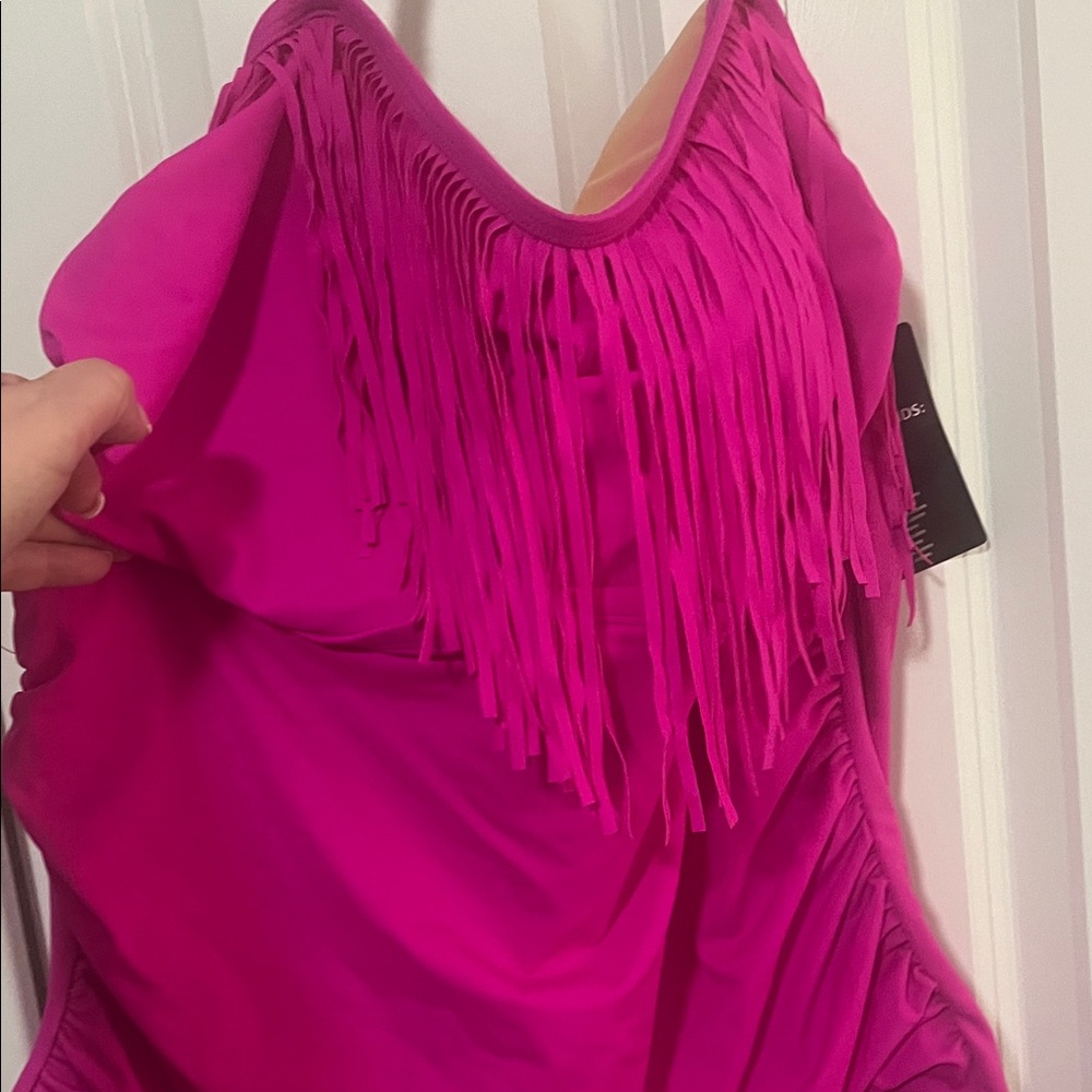 Swimsuits For All Hot Pink Fringe One-Piece Swimsuit